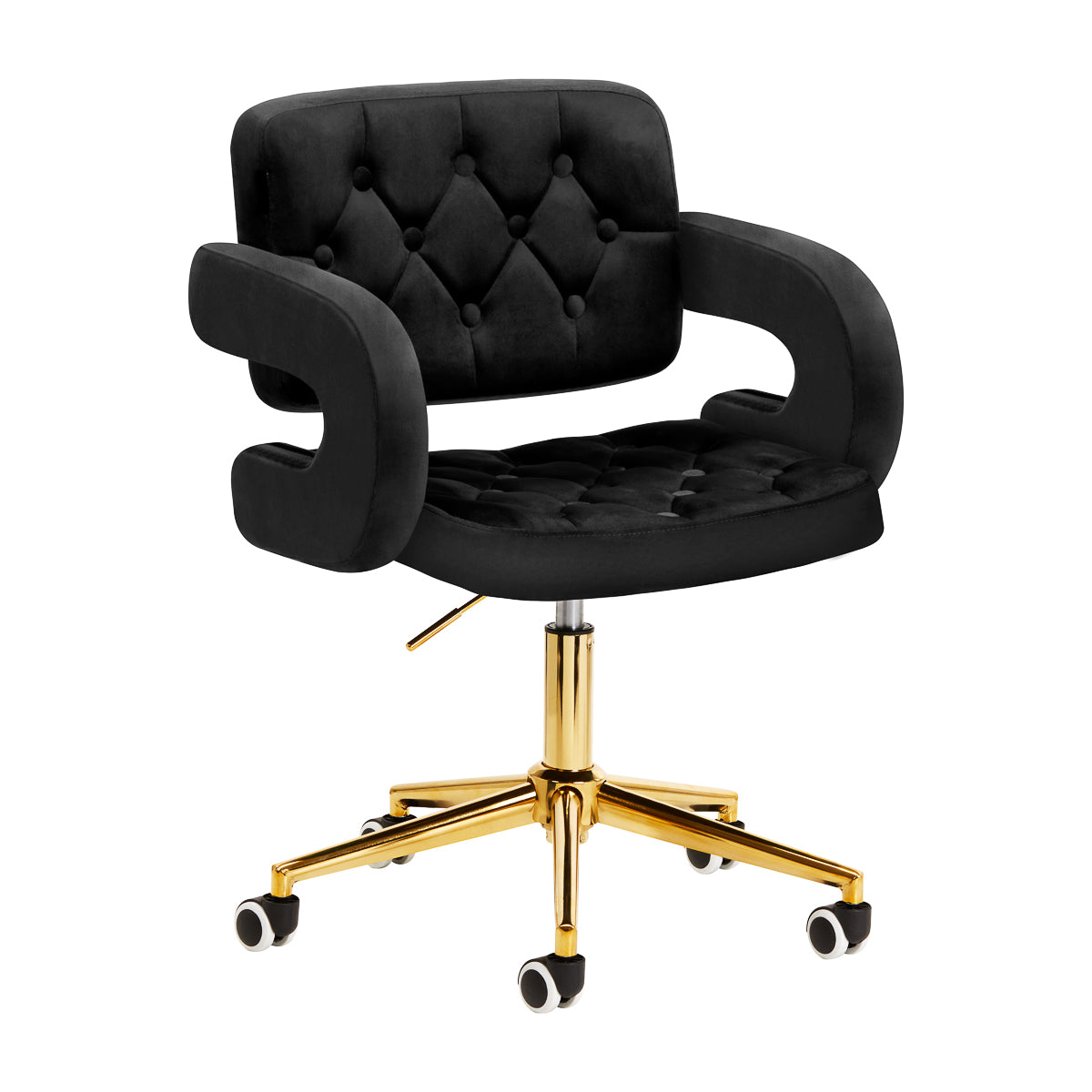 Stuhl Höhenverstellbar mit Lehne Samt 4Rico QS-OF213G Gold Schwarz