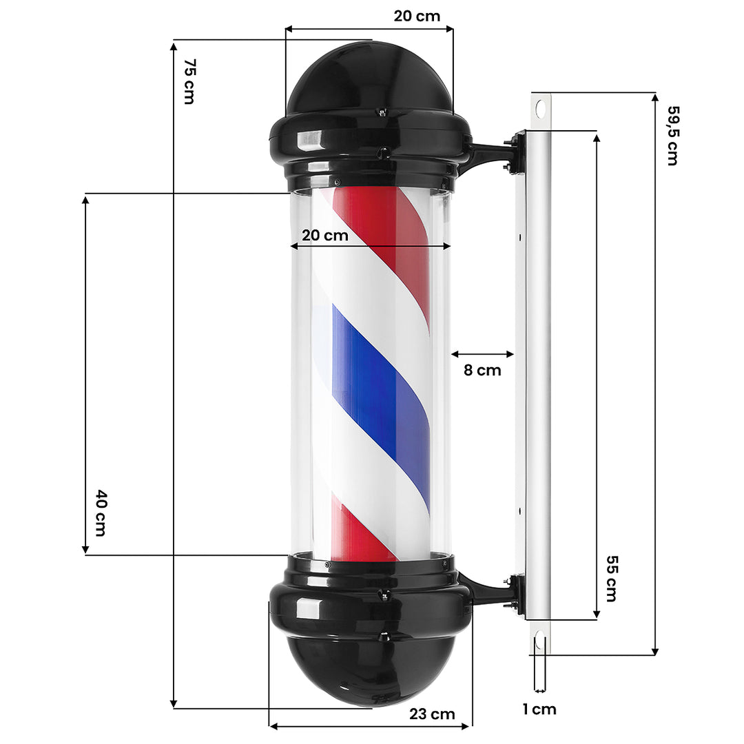 Barber Pole Beleuchtet und Drehend Gabbiano BB-02 Schwarz - Bild 5
