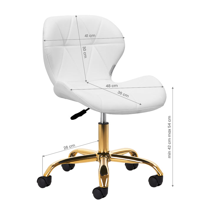 Salonstuhl Höhenverstellbar mit Lehne und Rollen 4Rico QS-06 Gold-Weiß - Bild 7
