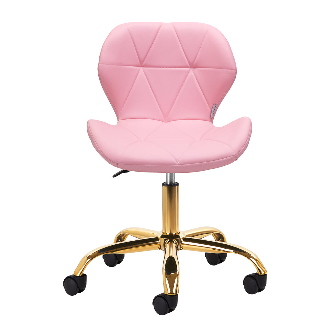 Salonstuhl Höhenverstellbar mit Lehne und Rollen 4Rico QS-06 Gold-Rosa - Bild 2