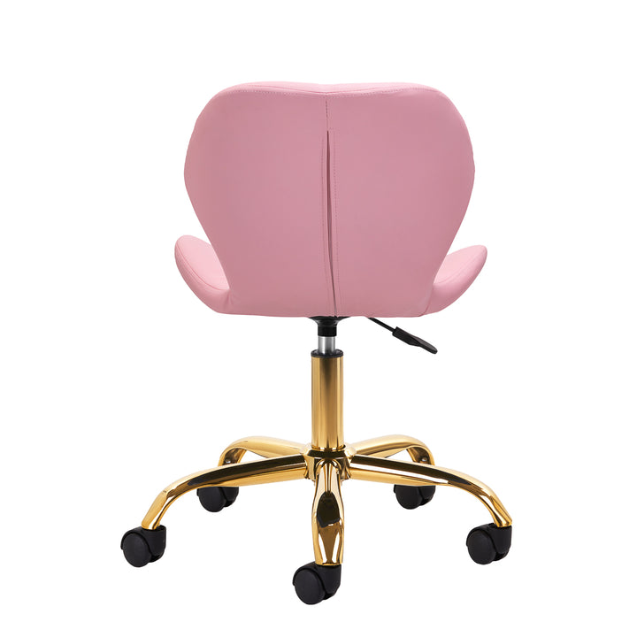 Salonstuhl Höhenverstellbar mit Lehne und Rollen 4Rico QS-06 Gold-Rosa - Bild 4
