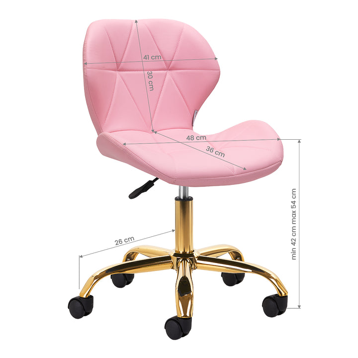 Salonstuhl Höhenverstellbar mit Lehne und Rollen 4Rico QS-06 Gold-Rosa - Bild 7