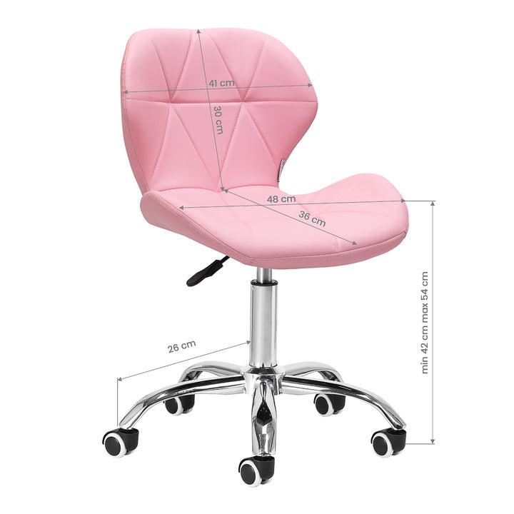 Salonstuhl Höhenverstellbar mit Lehne und Rollen 4Rico QS-06 Rosa