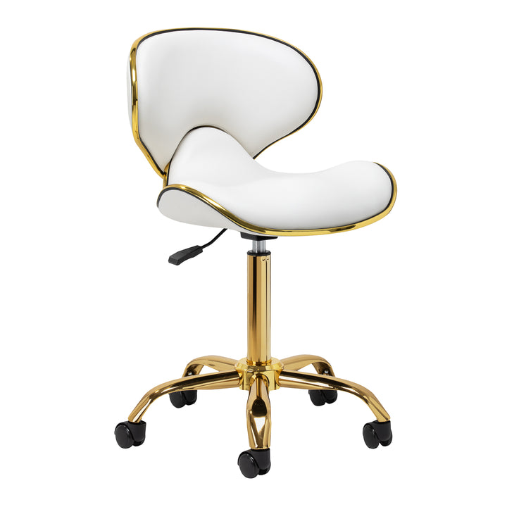 Salonstuhl Höhenverstellbar mit Lehne und Rollen Gabbiano Q-4599G Gold-Weiß