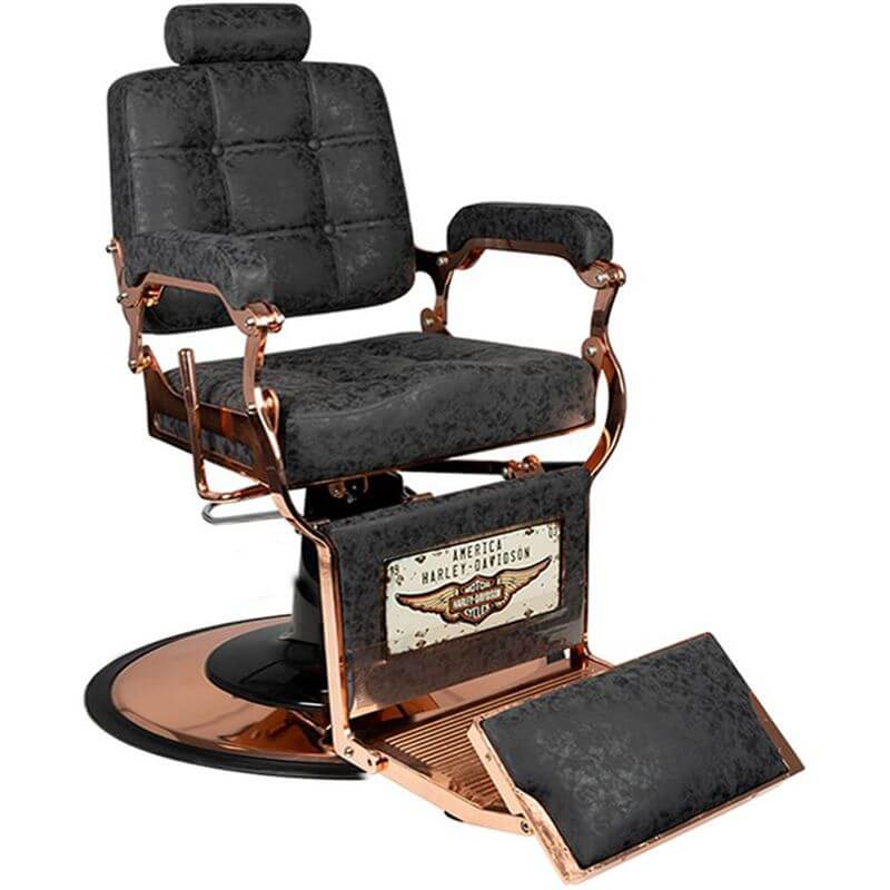 Kappersstoel Barber Gabbiano Boss HD Koper Oud Leer Look Zwart 1