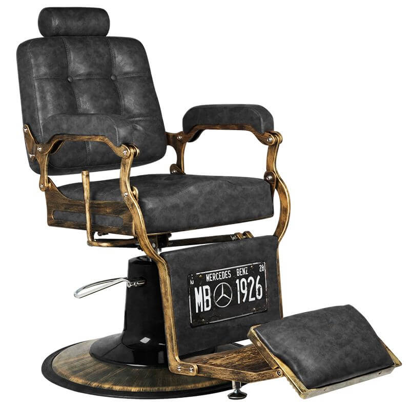 Kappersstoel Barber Gabbiano Boss MB Oud Leer Look Zwart 1